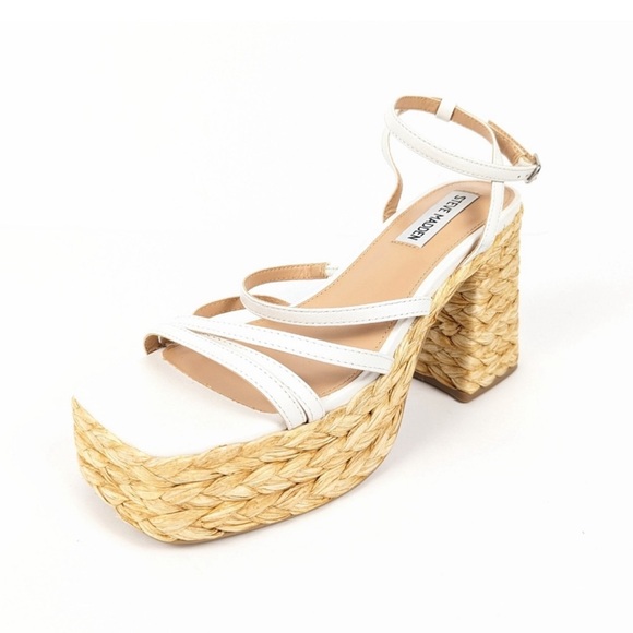 💚💚🌼 NEW Steve Madden Revolve Leather Belise Strappy Platform Jute Sandals - Picture 6 of 10